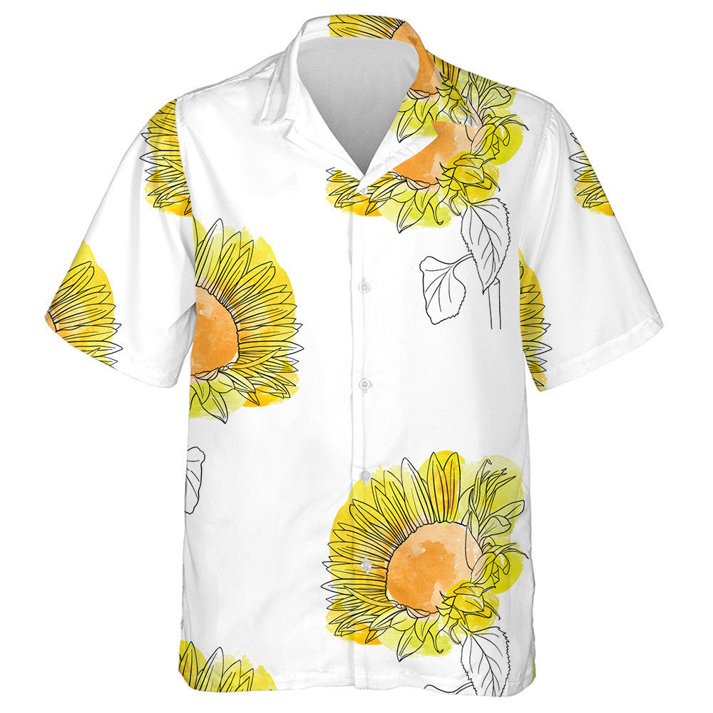Childish Drawing Sunflowers Floral Background With Watercolor Spots Hawaiian Shirt, Hawaiian Shirt Gift, Christmas Gift