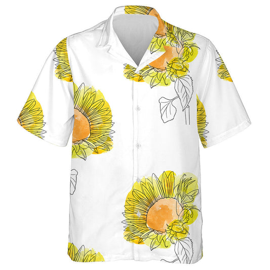 Childish Drawing Sunflowers Floral Background With Watercolor Spots Hawaiian Shirt, Hawaiian Shirt Gift, Christmas Gift