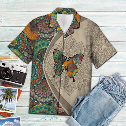 Bohemian Butterfly With Mandala Flowers Hawaiian Shirt, Hawaiian For Gift