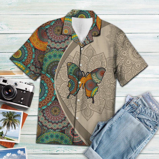 Bohemian Butterfly With Mandala Flowers Hawaiian Shirt, Hawaiian For Gift