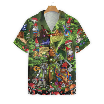 Gnome Hippie On Dark Green Design Hawaiian Shirt,Hawaiian Shirt Gift, Christmas Gift