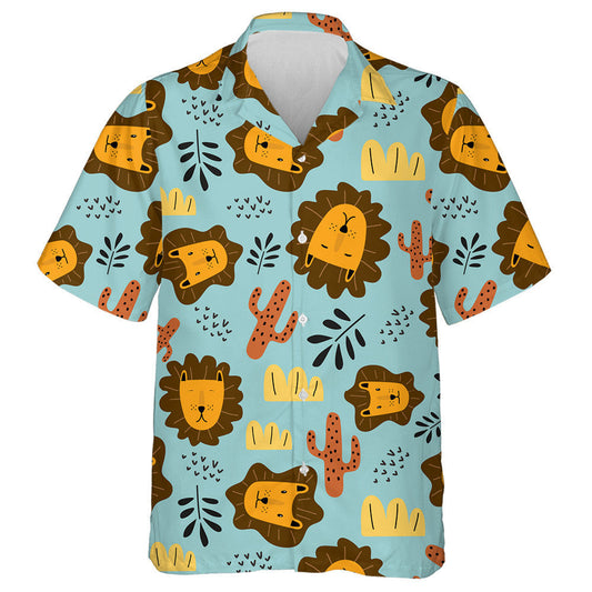 Funny Lion With Leaves And Cactus Hawaiian Shirt,Hawaiian Shirt Gift, Christmas Gift