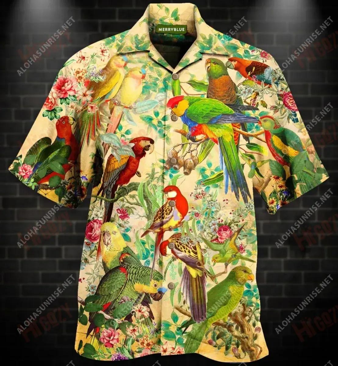 Vintage Parrot Unisex Hawaiian Shirt Vacation Short Sleeve Vintage Hawaiian Shirts Funny Hawaiian Shirts, Hawaiian Shirt Gift, Christmas Gift