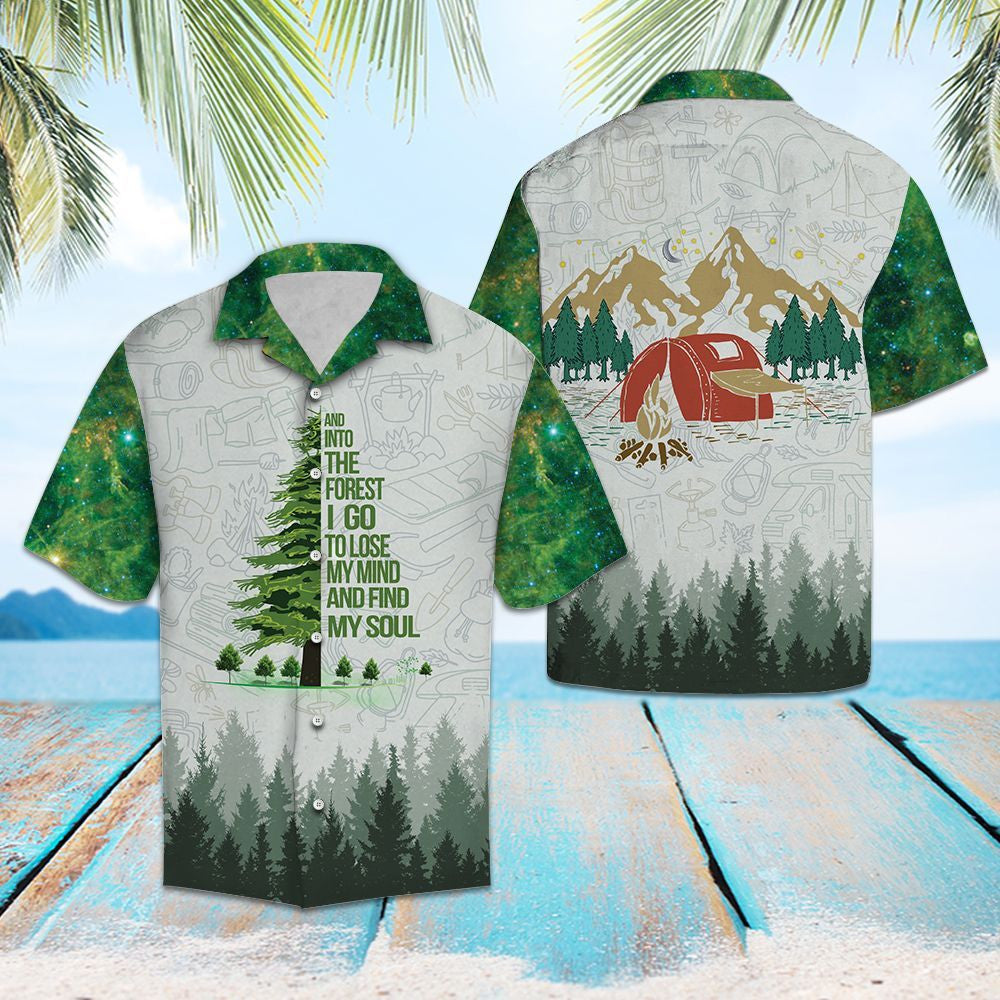 Into The Forest Hiking Camping In Forest Pattern Hawaiian Shirt, Hawaiian Shirt Gift, Christmas Gift