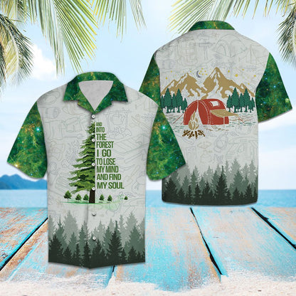 Into The Forest Hiking Camping In Forest Pattern Hawaiian Shirt, Hawaiian Shirt Gift, Christmas Gift