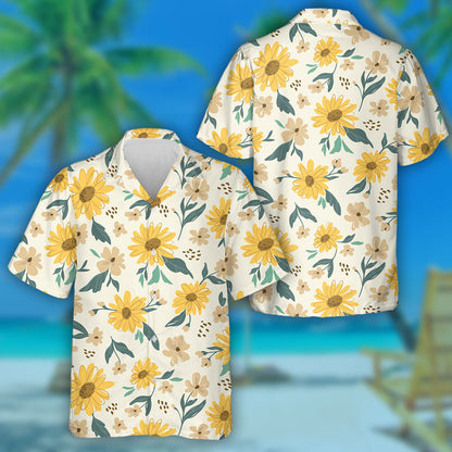 Perfect Ornament Yellow Daisy On Off White Background Hawaiian Shirt, Hawaiian Shirt Gift, Christmas Gift
