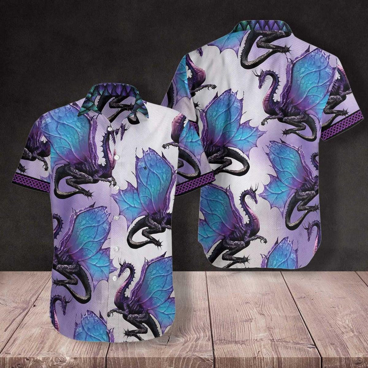 Purple Ombre Dragon 3D All Over Printed Hawaiian Shirt, Hawaiian Shirt Gift, Christmas Gift