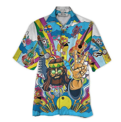 Boy And Guitar Hippie Tropical Background Design Hawaiian Shirt, Hawaiian Shirt Gift, Christmas Gift