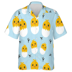 Adorable Yellow Chicken With Egg Shell Hawaiian Shirt, Hawaiian For Gift