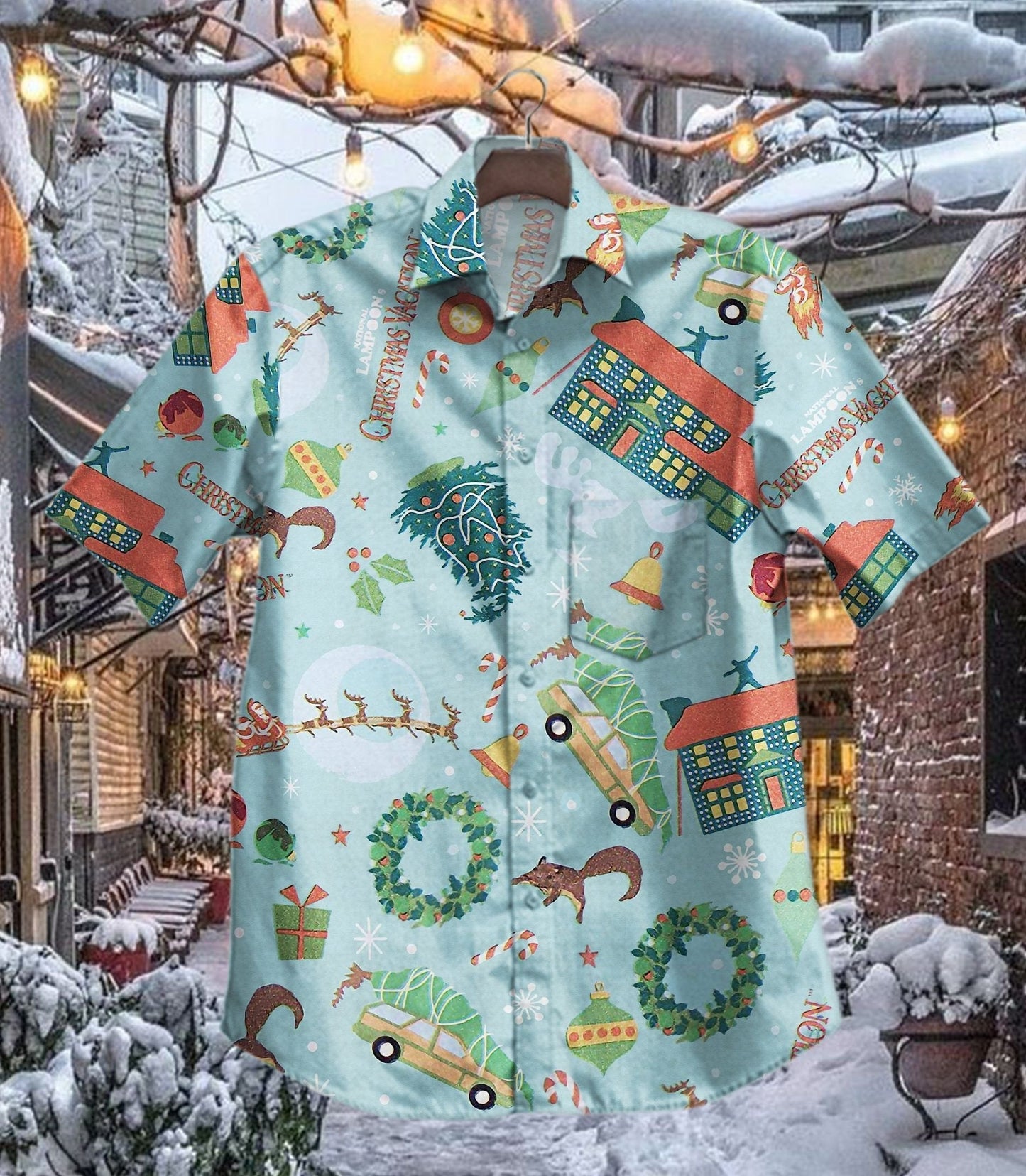Cartoon Christmas House And Animals Vintage Style Design Hawaiian Shirt, Hawaiian Shirt Gift, Christmas Gift