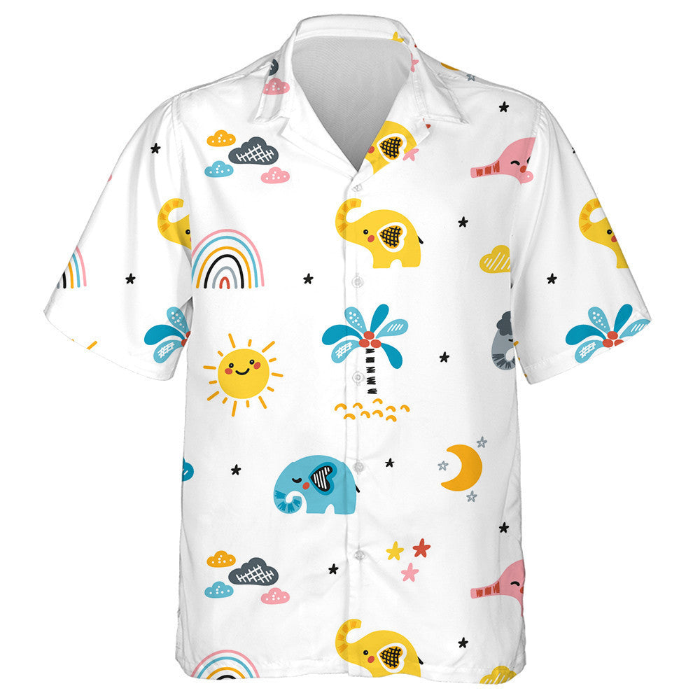 Baby Elephant With Tree Rainbow Sun And Cloud Hawaiian Shirt, Hawaiian Shirt Gift, Christmas Gift