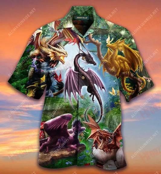 Dragon In Spring Short Sleeve Shirt Vacation Aloha Shirt Tactical Hawaiian Shirt Hawaiian Shirts For Men_Hawaiian Shirt Gift, Christmas Gift