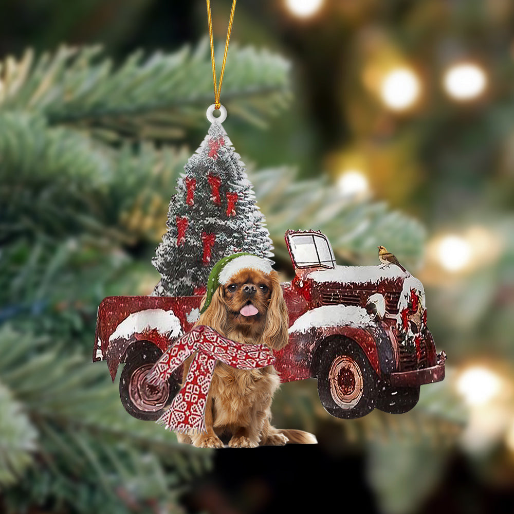 Cavalier King Charles Spaniel-Christmas Truck Two Sided Christmas Plastic Hanging Ornament, Happy Christmas Ornament, Christmas Gift, Christmas Decoration