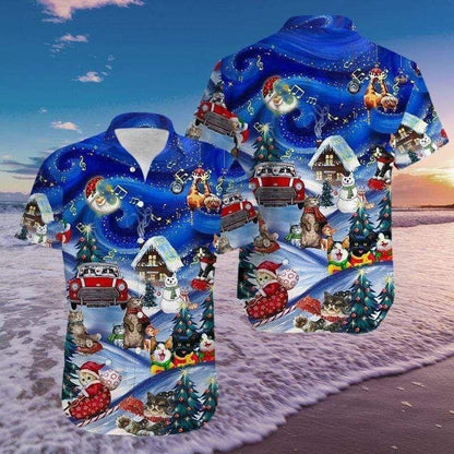 Jolly Cats Christmas Activities Themed Vintage Style Design Hawaiian Shirt, Hawaiian Shirt Gift, Christmas Gift