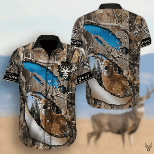Deer On Meadow Pattern Blue Lake Hawaiian Shirt,Hawaiian Shirt Gift, Christmas Gift