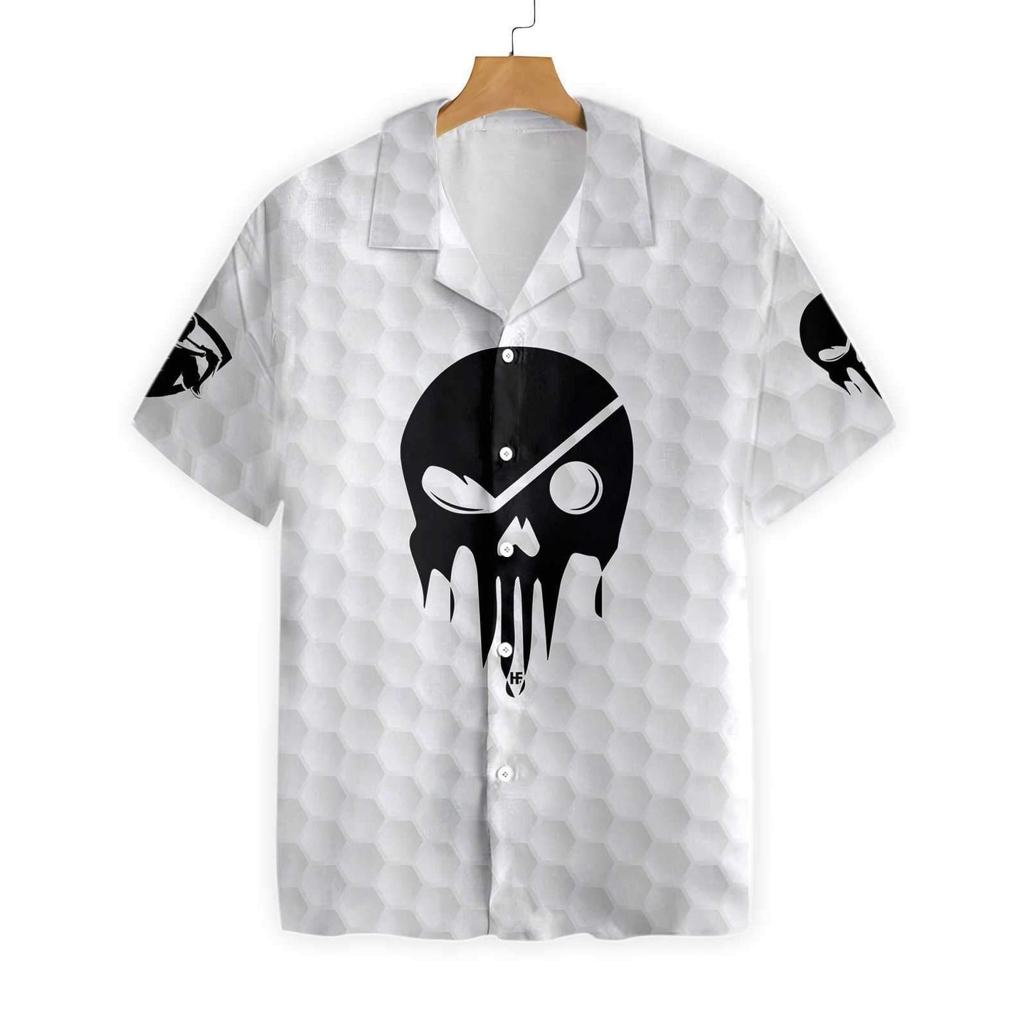 The Golf Skull Black Pattern White Version Hawaiian Shirt, Hawaiian Shirt Gift, Christmas Gift