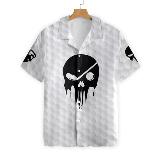 The Golf Skull Black Pattern White Version Hawaiian Shirt, Hawaiian Shirt Gift, Christmas Gift