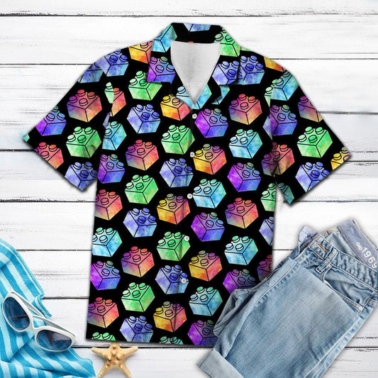 Bright Neon Lego In Black Hawaiian Shirt, Hawaiian For Gift