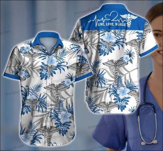 Live Love Nurse Hawaiian Shirt, Hawaiian Shirt Gift, Christmas Gift