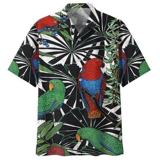 Parrot Bird On Blackground Design Hawaiian Shirt, Hawaiian Shirt Gift, Christmas Gift