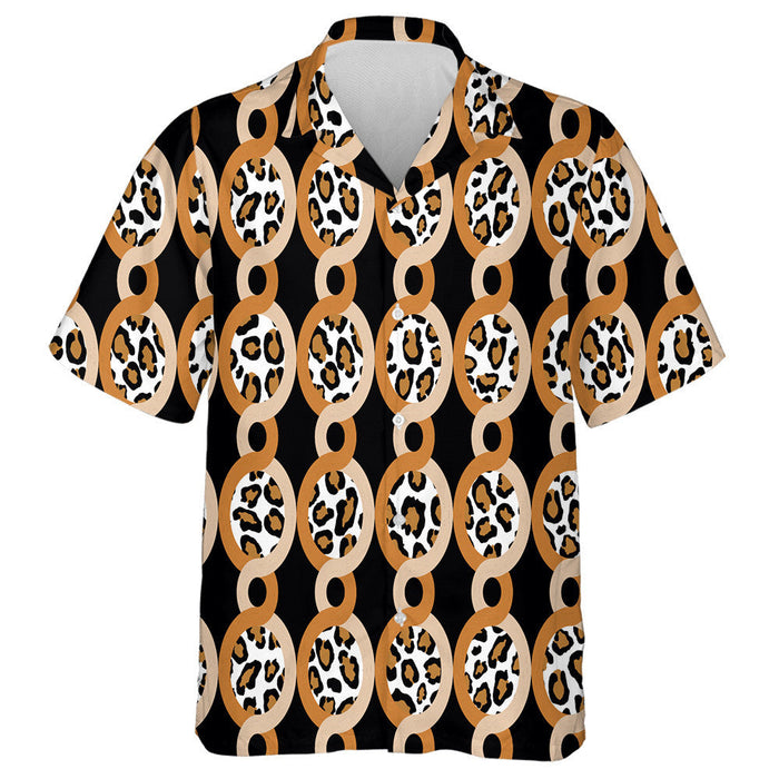 Wild African Leopard With Abstract Chain On Black Hawaiian Shirt, Hawaiian Shirt Gift, Christmas Gift