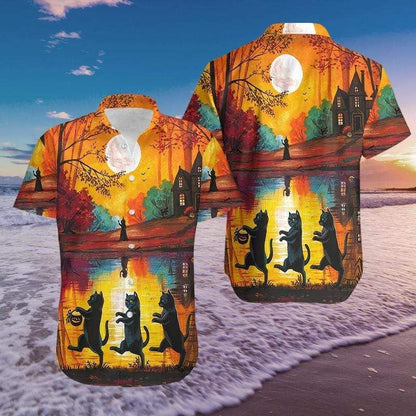 Funny Halloween Walking Cat Dramatic Hawaiian Shirt,Hawaiian Shirt Gift, Christmas Gift
