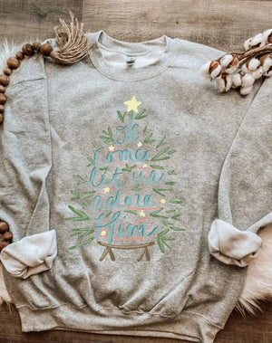 Oh Come Let Us Adore Him Sweatshirt, Christmas Shirt, Christmas Sweatshirt Cute, Christmas Winter Sweatshirt