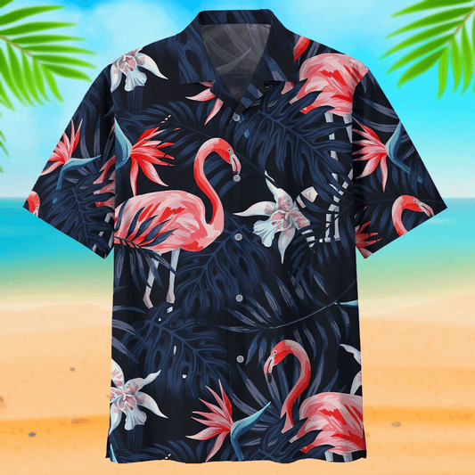 Dark Flamingo Ornamental Design Hawaiian Shirt,Hawaiian Shirt Gift, Christmas Gift