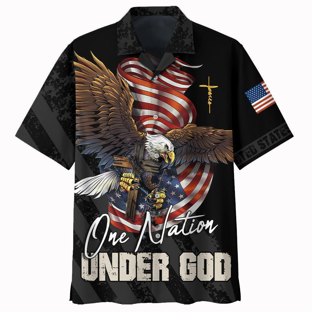 One Nation Under God Eagle With American Flag Hawaiian Shirt, Hawaiian Shirt Gift, Christmas Gift