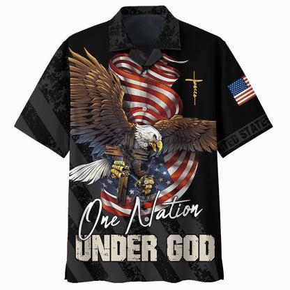 One Nation Under God Eagle With American Flag Hawaiian Shirt, Hawaiian Shirt Gift, Christmas Gift