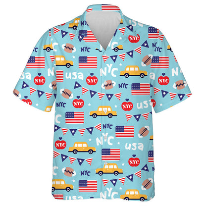 New York City Lovers Independence Day Blue Background Hawaiian Shirt, Hawaiian Shirt Gift, Christmas Gift