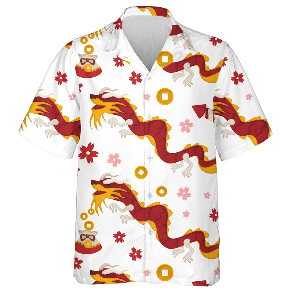 Chinese Dragon And Firecracker Coins And Blossom Of Flowers Hawaiian Shirt, Hawaiian Shirt Gift, Christmas Gift