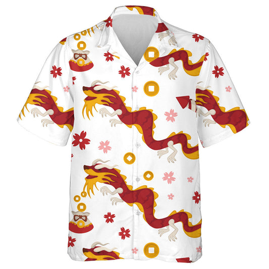 Chinese Dragon And Firecracker Coins And Blossom Of Flowers Hawaiian Shirt, Hawaiian Shirt Gift, Christmas Gift