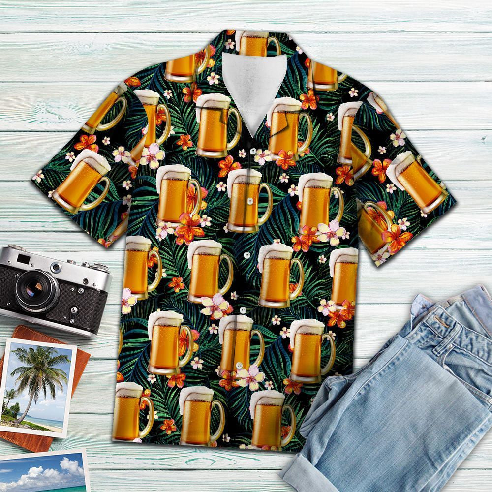 Happy St. Patrick's Day Beer Tropical Flower Pattern Hawaiian Shirt, Hawaiian Shirt Gift, Christmas Gift