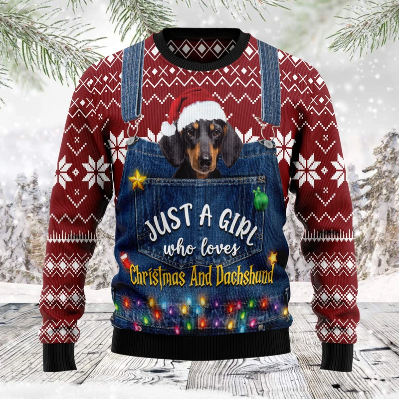 Just A Girl Who Loves Christmas And Dachshund Ugly Christmas Sweater, Christmas Ugly Sweater,Christmas Gift,Gift Christmas 2022