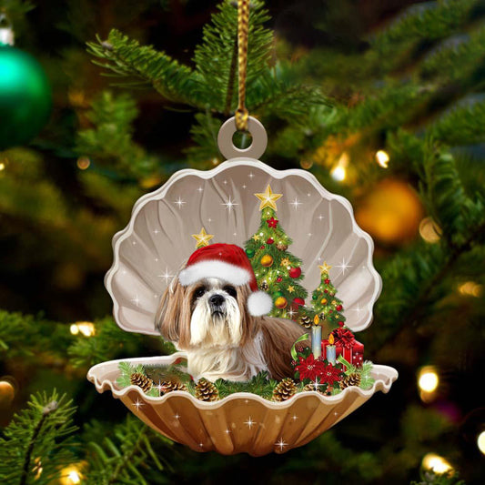 Cute Shih Tzu Sleeping in Pearl Dog Christmas Ornament Flat Acrylic, Christmas Gift,Christmas Decoration