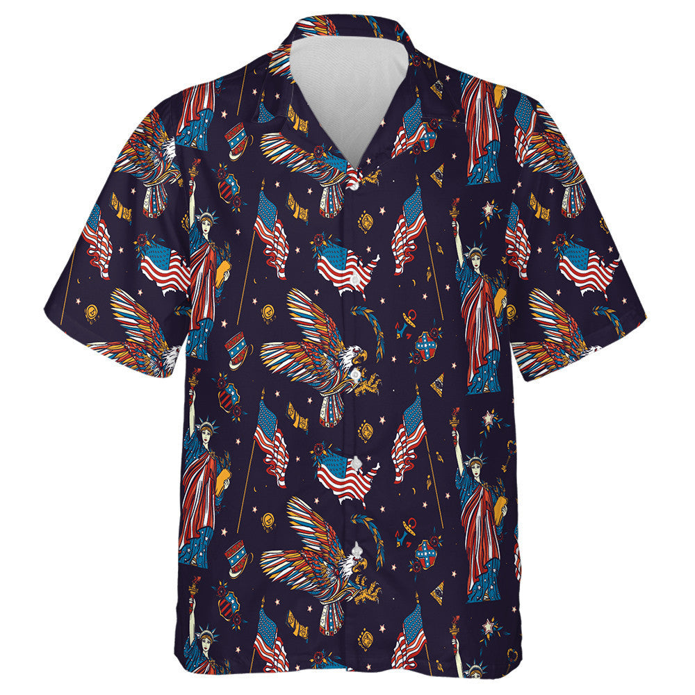 Symbols Of The USA Statue Liberty Eagle Flag Pattern Hawaiian Shirt, Hawaiian Shirt Gift, Christmas Gift