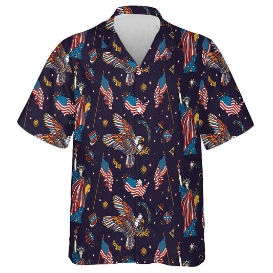 Symbols Of The USA Statue Liberty Eagle Flag Pattern Hawaiian Shirt, Hawaiian Shirt Gift, Christmas Gift