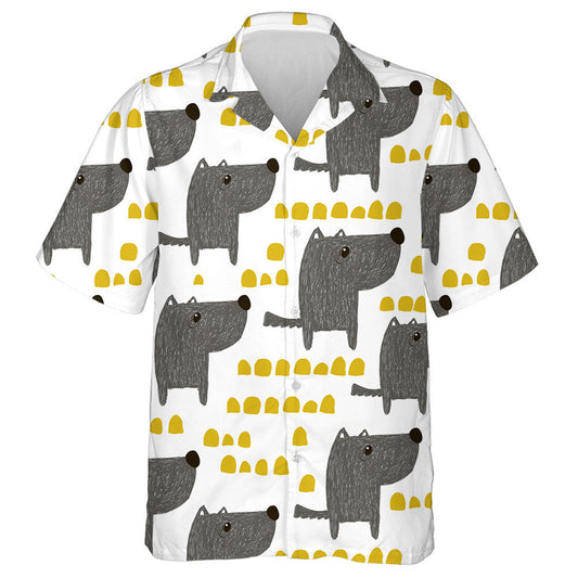 Hand Drawn Grey Wolf In Forest Cartoon Style Hawaiian Shirt, Hawaiian Shirt Gift, Christmas Gift