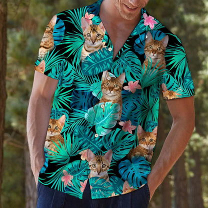 Bengal Cat With Tropical Leaves And Flowers Hawaiian Shirt, Hawaiian Shirt Gift, Christmas Gift