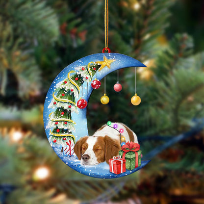 Brittany Spaniel-Sleep On The Moon Christmas Two Sided Christmas Plastic Hanging Ornament, Happy Christmas Ornament, Christmas Gift, Christmas Decoration