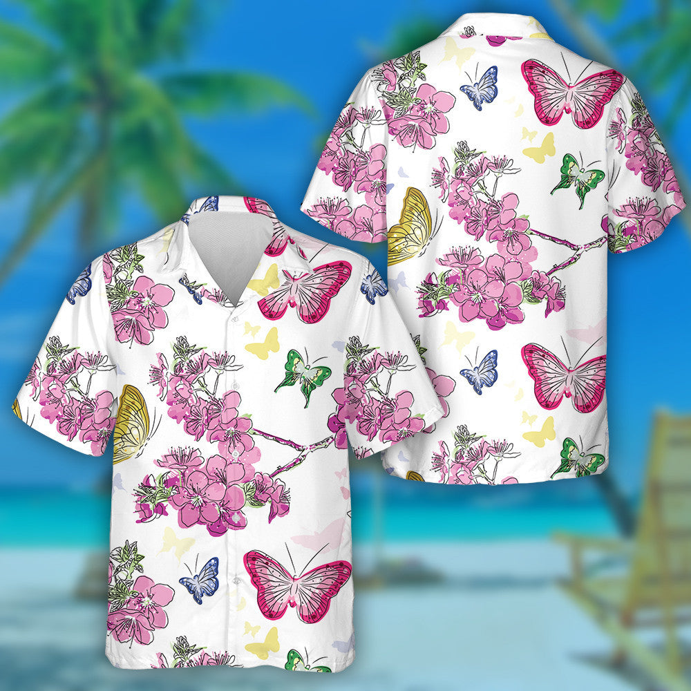 Theme Mystical Floral Background With Butterflie Hawaiian Shirt,Hawaiian Shirt Gift, Christmas Gift