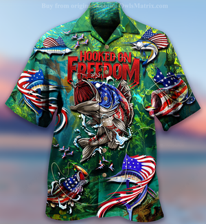 Fishing Hooked On Freedom - Hawaiian Shirt_ Hawaiian Shirt Gift, Christmas Gift