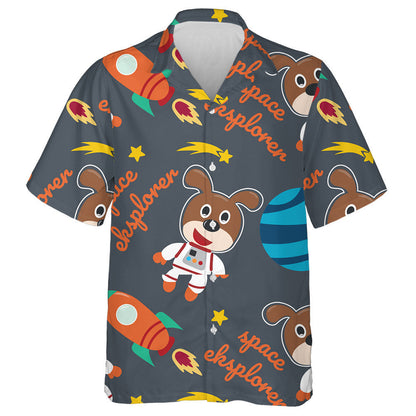 Cute Astronaut Dog In Space With Cartoon Style Hawaiian Shirt, Hawaiian Shirt Gift, Christmas Gift
