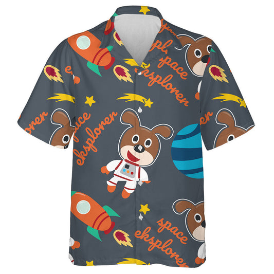 Cute Astronaut Dog In Space With Cartoon Style Hawaiian Shirt, Hawaiian Shirt Gift, Christmas Gift
