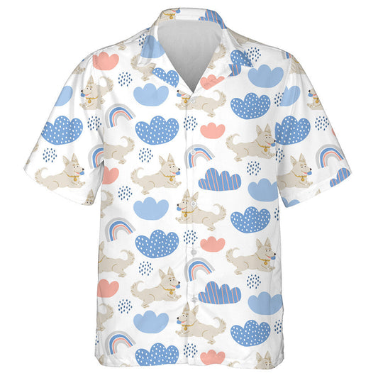 Cute Corgi Dogs With Ball Rainbows On White Hawaiian Shirt, Hawaiian Shirt Gift, Christmas Gift