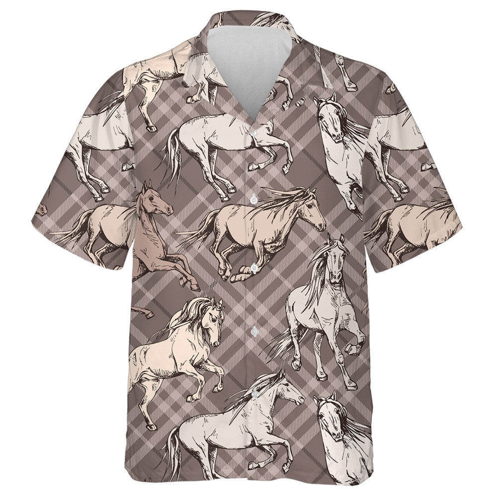 The Running Beautiful Horses On Vintage Checkered Hawaiian Shirt,Hawaiian Shirt Gift, Christmas Gift
