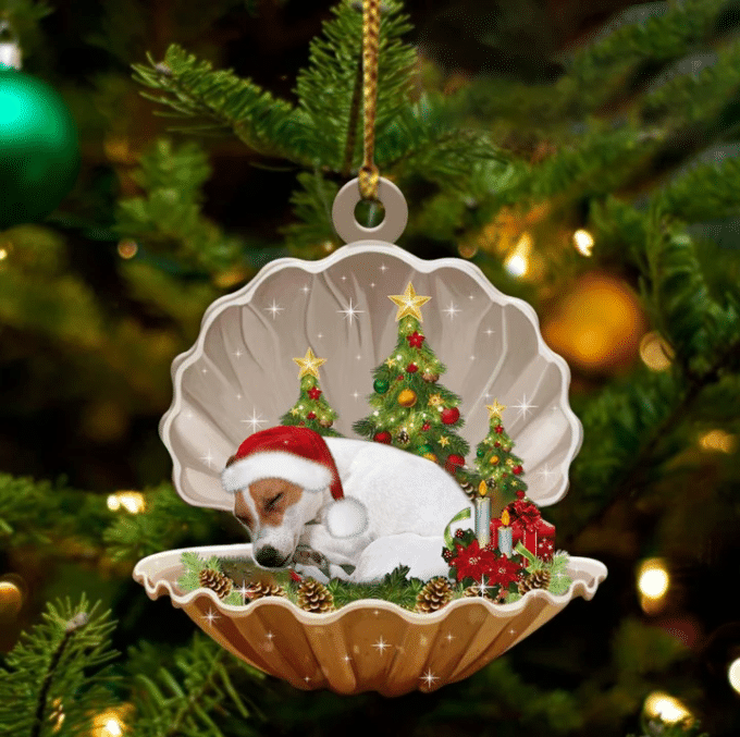 Cute Jack Russell Terrier Sleeping in Pearl Dog Christmas Ornament Flat Acrylic, Christmas Gift,Christmas Decoration