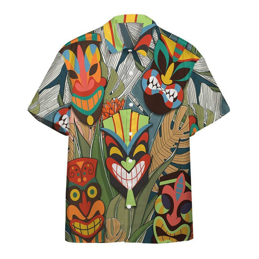 Funny And Angry Tiki Head Pattern Hawaiian Shirt,Hawaiian Shirt Gift, Christmas Gift