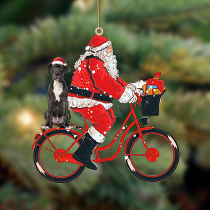 Santa Claus Riding A Bike With Great Dane (2)-Two Sided Ornament, Christmas Gift,Christmas Decoration